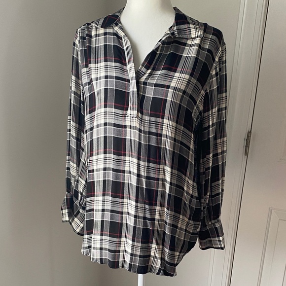 Chaps Black and White Plaid Blouse - Picture 1 of 10